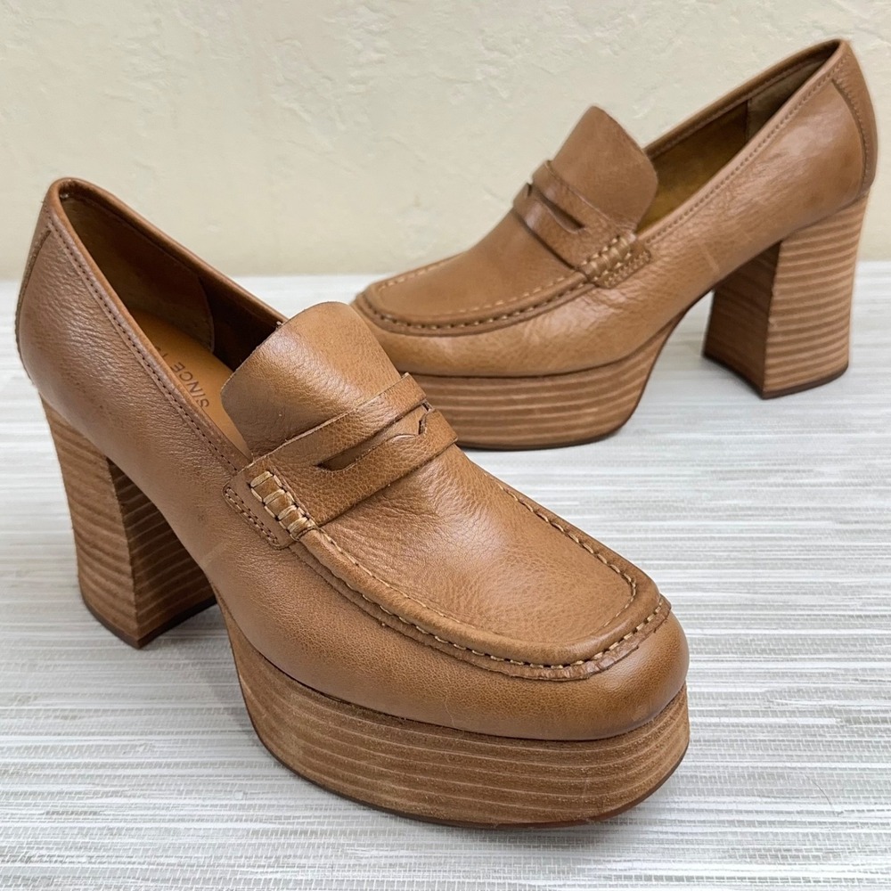 KorkEase Women Barbara Penny Loafer Shoes Size 8.5M Tan Platform Retro Academia